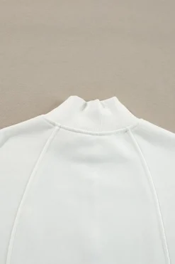 Online Dear-Lover Zipped Neck Pullover Drop Shoulder Sweatshirt White