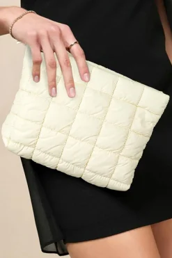 Fashion Dear-Lover Zipper Quilted Puffer Cosmetic Bag White