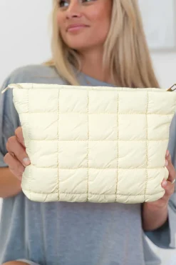 Fashion Dear-Lover Zipper Quilted Puffer Cosmetic Bag White