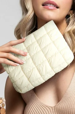 Fashion Dear-Lover Zipper Quilted Puffer Cosmetic Bag White