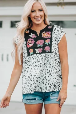 Outlet Dear-Lover Wild Flower Embroidered Shift Top Leopard