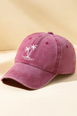 Sale Dear-Lover  Coconut Tree Embroidered Mineral Wash Adjustable Baseball Cap Wild Ginger
