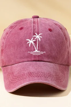 Sale Dear-Lover  Coconut Tree Embroidered Mineral Wash Adjustable Baseball Cap Wild Ginger