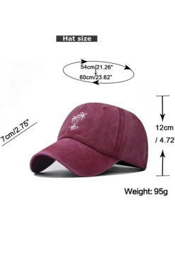 Sale Dear-Lover  Coconut Tree Embroidered Mineral Wash Adjustable Baseball Cap Wild Ginger