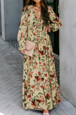 Outlet Dear-Lover Wild Lotus Ruffle Tiered Maxi Dress Apricot