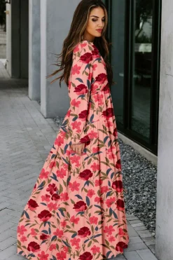 Sale Dear-Lover Wild Lotus Ruffle Tiered Maxi Dress Fiery Red