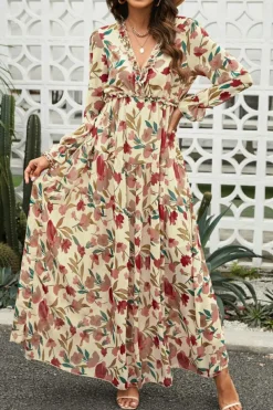 Outlet Dear-Lover Wild Lotus Ruffle Tiered Maxi Dress Apricot