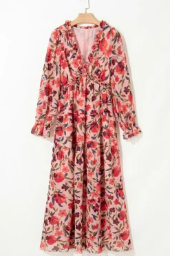 Sale Dear-Lover Wild Lotus Ruffle Tiered Maxi Dress Fiery Red