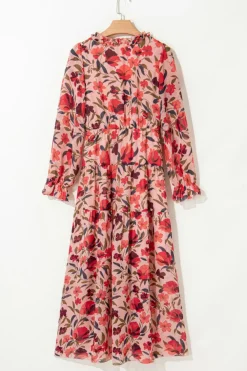 Sale Dear-Lover Wild Lotus Ruffle Tiered Maxi Dress Fiery Red