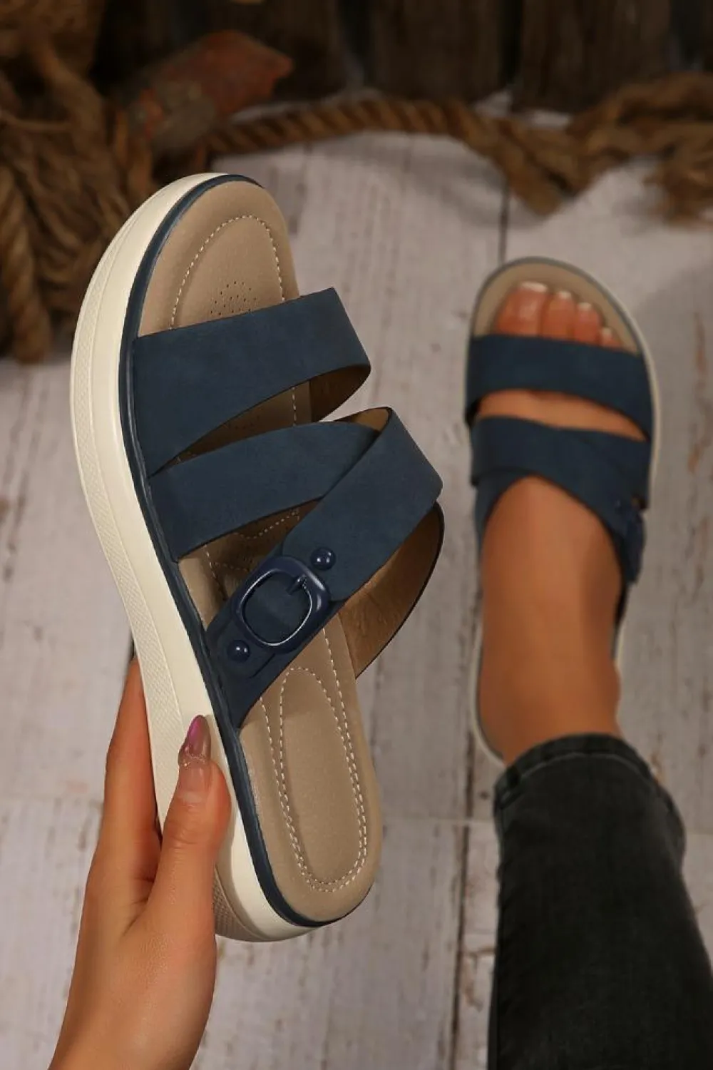 Sale Dear-Lover Criss Cross Wedge Slippers Wild Wind