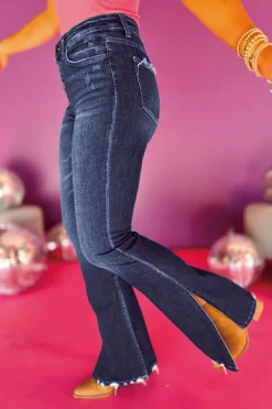 New Dear-Lover Medium Wash High Waist Split Flared Jeans Wild Wind