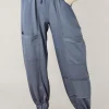 Sale Dear-Lover Mineral Wash Multi Pockets Lace-up Waist Harem Pants Wild Wind