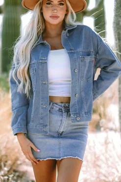 Best Dear-Lover Washed Oversize Pocketed Denim Jacket Wild Wind