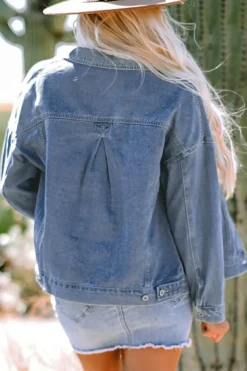 Best Dear-Lover Washed Oversize Pocketed Denim Jacket Wild Wind