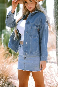 Best Dear-Lover Washed Oversize Pocketed Denim Jacket Wild Wind