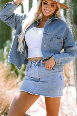Best Dear-Lover Washed Oversize Pocketed Denim Jacket Wild Wind