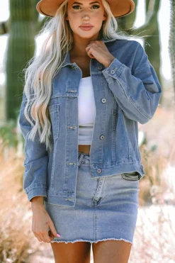 Best Dear-Lover Washed Oversize Pocketed Denim Jacket Wild Wind