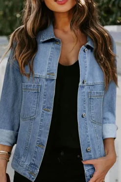 Best Dear-Lover Washed Oversize Pocketed Denim Jacket Wild Wind