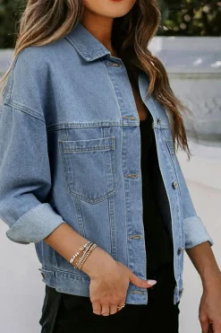 Best Dear-Lover Washed Oversize Pocketed Denim Jacket Wild Wind