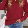 Outlet Dear-Lover Wine Solid Crew Neck Pullover Sweatshirt Fiery Red