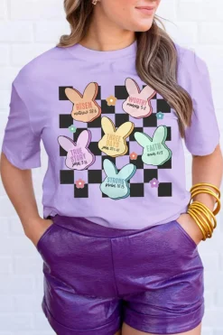 Outlet Dear-Lover Bunny Bible Verses Checkered Print Easter T Shirt Wisteria