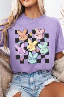 Outlet Dear-Lover Bunny Bible Verses Checkered Print Easter T Shirt Wisteria