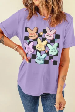 Outlet Dear-Lover Bunny Bible Verses Checkered Print Easter T Shirt Wisteria