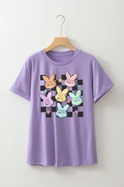Outlet Dear-Lover Bunny Bible Verses Checkered Print Easter T Shirt Wisteria
