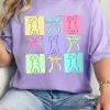 Clearance Dear-Lover Bunny Bow Plaid Print Easter Fashion Tee Wisteria
