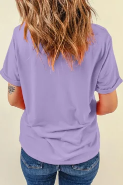 Discount Dear-Lover Casual Plain Crew Neck Tee Wisteria