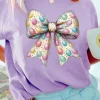 Discount Dear-Lover Celebrative Easter Eggs Bow Print Casual T Shirt Wisteria