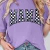 Online Dear-Lover Checkerboard MAMA Graphic Crewneck Tee Wisteria