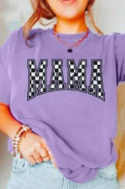 Online Dear-Lover Checkerboard MAMA Graphic Crewneck Tee Wisteria