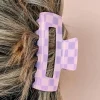 Best Dear-Lover Checkered Print Hollow Out Hair Clip Wisteria