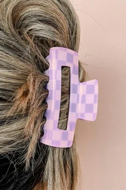 Best Dear-Lover Checkered Print Hollow Out Hair Clip Wisteria