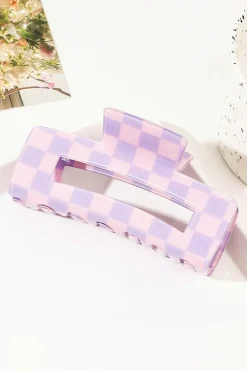 Best Dear-Lover Checkered Print Hollow Out Hair Clip Wisteria