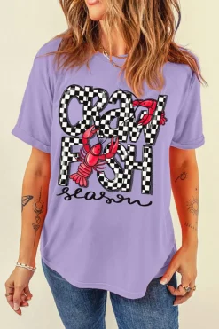 New Dear-Lover Craw Fish Season Graphic Short Sleeve Top Wisteria