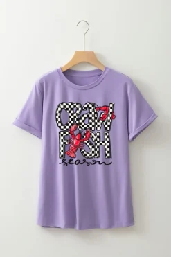 New Dear-Lover Craw Fish Season Graphic Short Sleeve Top Wisteria