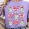 Fashion Dear-Lover Dotty Bowknot Bunny Graphic Crewneck Easter Fashion T Shirt Wisteria