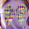 Discount Dear-Lover Mardi Gras Bowknot Pattern Crew Neck T Shirt Wisteria