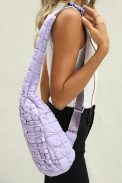 Hot Dear-Lover Marshmallow Quilted Drawstring Decor Sling Bag Wisteria