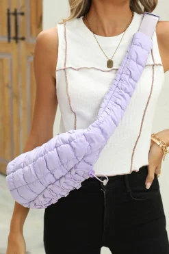 Hot Dear-Lover Marshmallow Quilted Drawstring Decor Sling Bag Wisteria