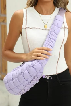 Hot Dear-Lover Marshmallow Quilted Drawstring Decor Sling Bag Wisteria