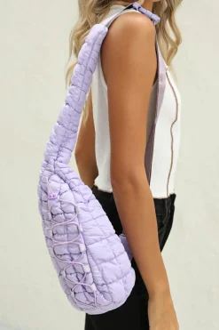 Hot Dear-Lover Marshmallow Quilted Drawstring Decor Sling Bag Wisteria