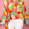 Hot Dear-Lover Abstract Print Puff Sleeve Blouse Yellow