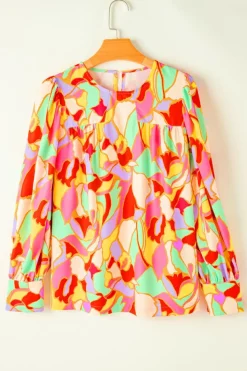 Hot Dear-Lover Abstract Print Puff Sleeve Blouse Yellow