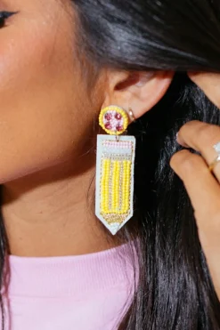 New Dear-Lover Beaded Pencil Teacher Earrings Yellow