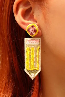 New Dear-Lover Beaded Pencil Teacher Earrings Yellow