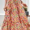 Clearance Dear-Lover Boho Floral Print Tiered Long Skirt Yellow