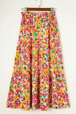 Clearance Dear-Lover Boho Floral Print Tiered Long Skirt Yellow